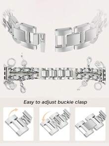 MAPUCE 1 chiếc dây đeo đồng hồ thông minh hình mắt quỷ bằng kim loại thời trang, dây da bóng hai mắt màu vàng, tương thích với Apple Watch 38/40/41/42/44/45/46/49mm, phù hợp với các dòng Ultra/SE/10/9/8/7/6/5/4/3/2/1, dễ dàng điều chỉnh độ dài, thích hợp làm quà tặng cho bạn bè, bạn gái, Ngày của Mẹ hoặc Ngày Valentine. - CAT214 Bạc - Xem 9