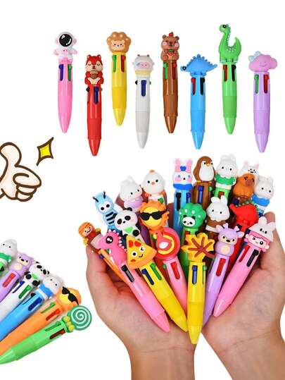 Bộ 10 bút bi mini hoạt hình nhiều màu sắc, hình động vật dễ thương, nhiều màu, thiết kế vui nhộn, quà tặng lý tưởng cho trẻ em, 4 bút hình động vật màu trơn, thích hợp dùng cho nhật ký, sổ tay, trường học, văn phòng hoặc nhà, quà tặng tựu trường, quà tặng tiệc mừng em bé.