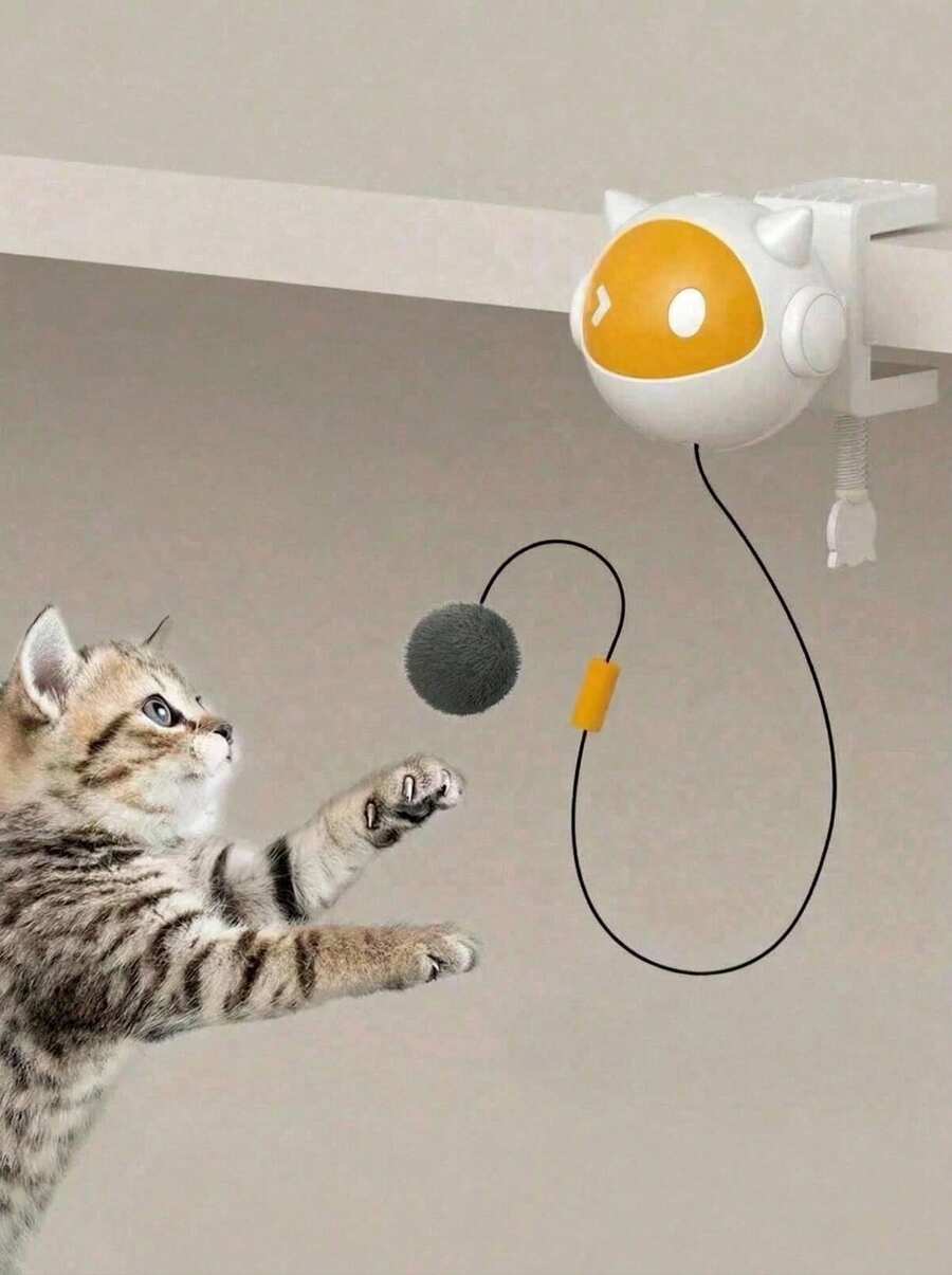 PETSIN 这款互动猫玩具可以自动升降猫玩具球，解放您的双手，让猫咪自动叼起玩具球，激发其狩猎本能。玩具采用塑料材质，设计成猫咪的造型，既是电动宠物玩具，也是悬挂式猫玩具。