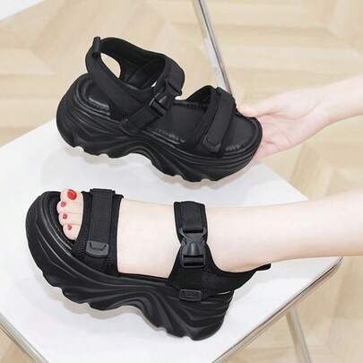 Sandalias de moda para papá para mujer Zapatos de cuña sin cordones, versátiles y modernos, con suela blanda Sandalias deportivas de playa con suela gruesa Sandalias de mujer con tacón de cuña y suela gruesa