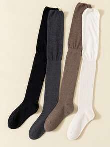 1/4 双女士过膝纯色薄款长袜，舒适高筒拼接百搭黑白袜子，Y2k - 彩色 - 查看 14