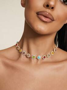 Altistry 優雅時尚豐富多彩的鑽石項鍊裝飾配件，適用於假日生日派對送給女孩的禮物 - 金色 - 查看 4