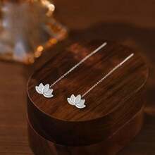 1 Pair/Set Women's Fashion Dangle Earrings, Spring/Summer Lotus Flower Tassel S925 Sterling Silver Hypoallergenic Earrings, Weight 1.1g, Suitable For Daily Wear/Spring & Summer/Graduation Gift/Holiday Celebration - Lotus Earring - View 10