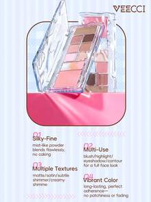 VEECCI Palet Eyeshadow Multi-Fungsi dengan Blok Warna, Termasuk Highlighter, Eyeshadow, dan Blush, Tahan Air dan Anti Luntur, Tahan Lama, Tersedia Berbagai Warna, Palet Makeup Wajah Esensial untuk Pemula - #E02 Fantasi Laut - View 2