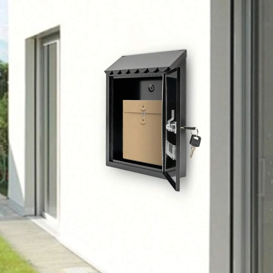 Aohuada Black Wall Mounted Mailbox TX0080 - All-Weather Outdoor Letter Box Made Of Premium Galvanized Steel With Powder Coating, Anti-Rust And Durable Design For Secure Home & Office Mail Delivery - A - View 1