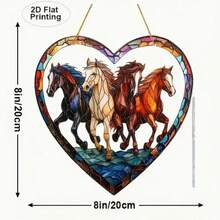 1pc Acrylic 3 Horses Suncatcher, Painted Glass Window Hanging Decor, Vivid Brown-Black Horse Design, Perfect For Home, Garden, Porch Decoration, Ideal Birthday Or Housewarming Gift For Mother, Sister, Women And Men, 2D - Multicolor-gold Rope - View 10