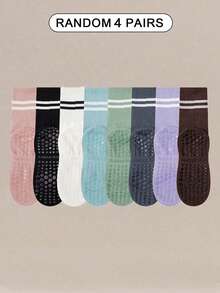 1双/4双/6双装女士条纹瑜伽防滑袜，专业室内运动健身中筒袜，精美圣诞礼物，独特新年礼物，女友情人节礼物 - 彩色 - 查看 19