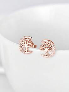 1 Par de Brincos de Botão de Prata Esterlina S925 Árvore da Vida Fofa, Projetado para Meninas, Hipoalergênico, Inclui Brincos de Botão Árvore da Vida e Cubic Zircônia, Brincos Planos, Conjunto de Brincos Fofo para Meninas, Adequado para Meninas de 14 Anos e Adolescentes - Árvore - Visão 15
