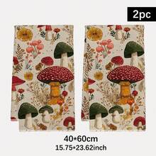 2入組復古手繪森林蘑菇圖案印花 40*60cm 長方形超細纖維廚房毛巾、抹布、桌巾、手巾，廚房裝飾，鄰居喬遷禮物，適用於廚房與浴室，適合家庭主婦與家庭聚會禮物，高價值居家必備品 - 彩色 - 查看 3