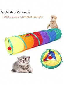 Foldable Rainbow Straight-Through Cat Tunnel, Interactive Cat Toy - Multicolor - View 4