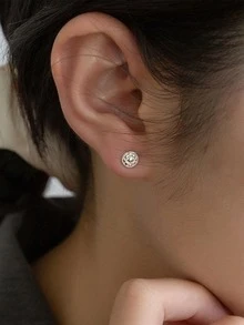 HuooNew 1 Pair 925 Sterling Silver Small Hoop Earrings With Micro-Inlaid Zirconia, Unisex Style Gift - Silver - View 3