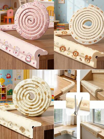 2m Baby Collision Protection Strip, Cartoon Lion Bear Rabbit Foam Corner Guard, Self-Adhesive Easy To Tear, Soft Edge Protects Tables And Walls, Furniture Corner Protector, Children's Furniture Guard, Home Decor, Desktop Decor, Baby Supplies
