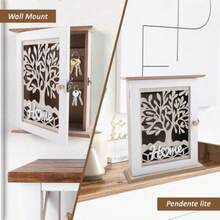 Wooden Key Holder Vintage Key Boxes Wall Mounted Indoor 6 Key Hooks Key Box Key Cabinet With Lock Buckle For Entrance Hallway Office Key Holder White Tree Of Life Pattern - White - View 6