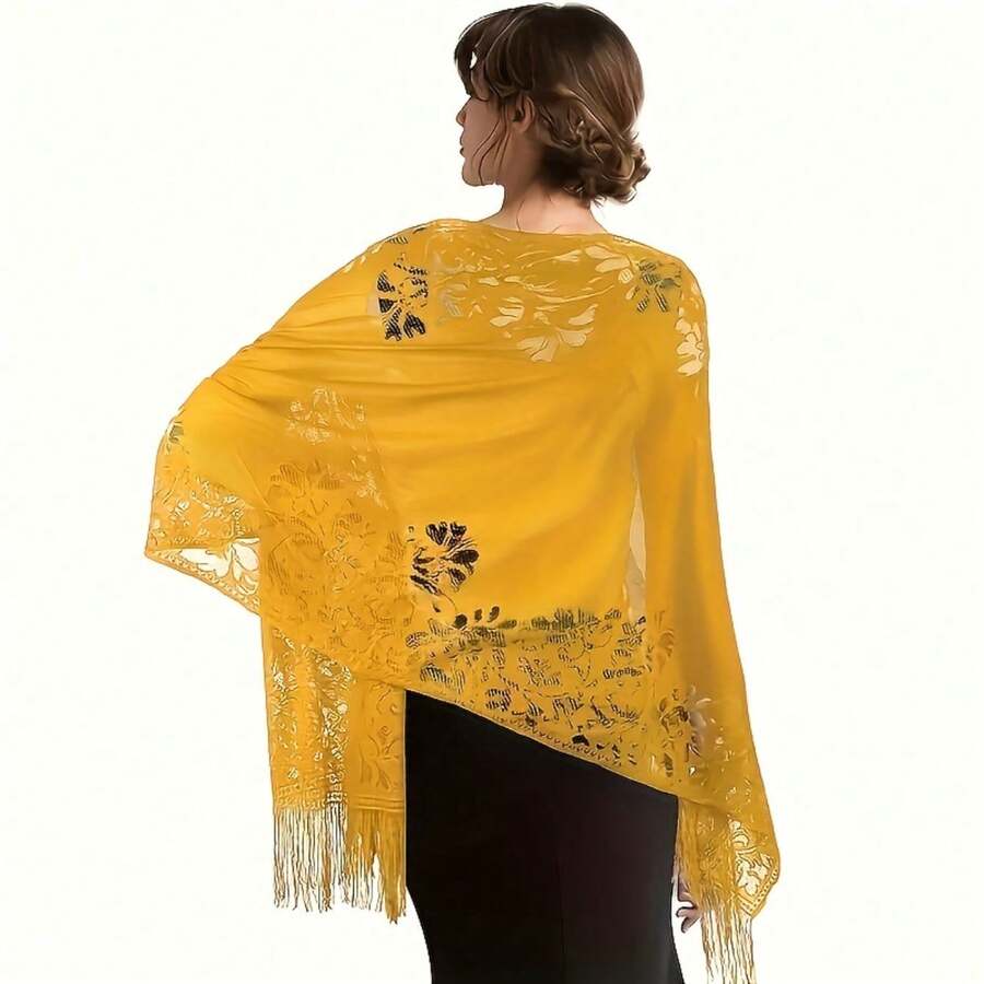 Fashionable Floral Shawl, Lightweight, Breathable, Multifunctional, Suitable For Beach Parties, Daily Travel, Fashion Items - 黃色 - 查看 1
