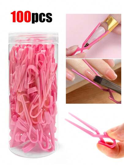 20pcs Pink Nail Polish Overflow Protector Clips - Nail Positioning Clips, Acrylic Gel Nail Extension Tip Clips, DIY French Manicure Tools Accessories, Nail Art Supplies, Back To School Season