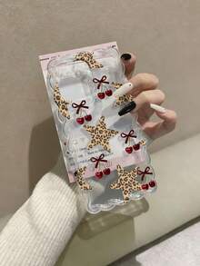 编织波浪边极简优雅TPU豹纹星星樱桃结彩绘防摔手机壳，兼容 17 Pro/17 Air/17/17 Pro Max/16/11/16 Pro/16 Plus/16 Pro Max/16 e/15 Pro Max/13/14/12/XS/XR/7G/8 Plus/XR/7/8；彩绘软保护套，兼容 15 Pro Max、13、14、12、X、14 - 彩色 - 查看 5