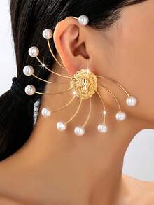 一套狮头光环耳环，耳骨夹和耳钉组合，适合派对、节日和送礼。 - 金色 - 查看 9