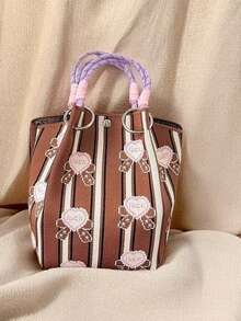 [Dinny] Niche Design Knitted Tote Bucket Bag For Women, Soft & Skin-Friendly Large Capacity, Suitable For Work Commute, School, Short Trips, Shopping, Multi-Functional Practical Bag, New Fashion Versatile Handbag - Multicolor - View 3