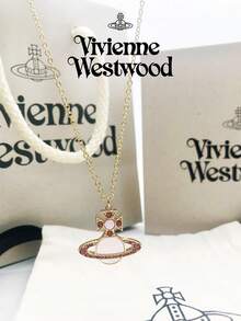 Vivienne Westwood 1PC Violet Rina Collection Pink Mother-Of-Pearl Saturn Necklace Gold, Brass, Rhinestone Embellished - Gold - View 8