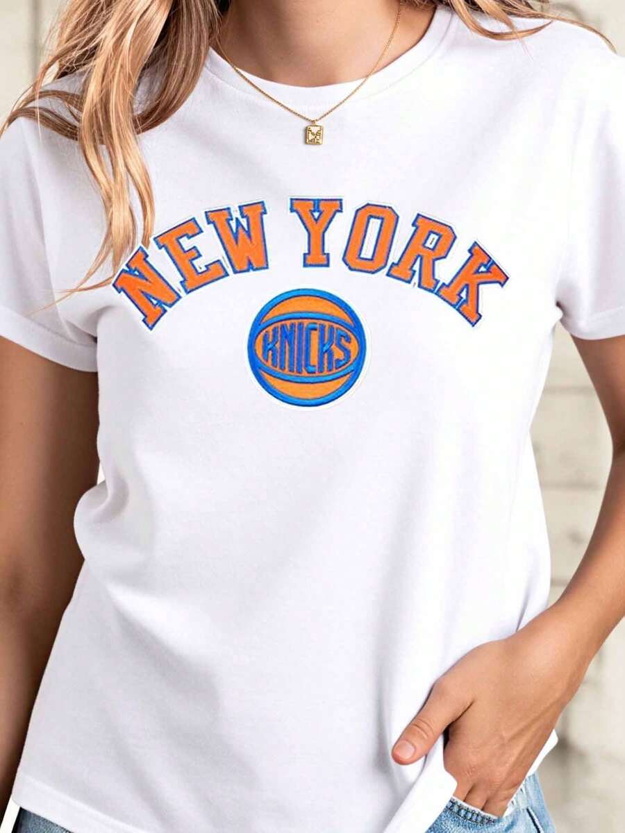 New York Knicks White T Shirt Women's Basketball Team Logo Tee Sportswear Casual Top - 白色 - 查看 1