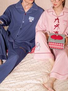 2pcs Disney Marie Cat Print Cotton Pajama Set, Long Sleeve, Pink, For Women, Spring/Autumn - Pink - View 9