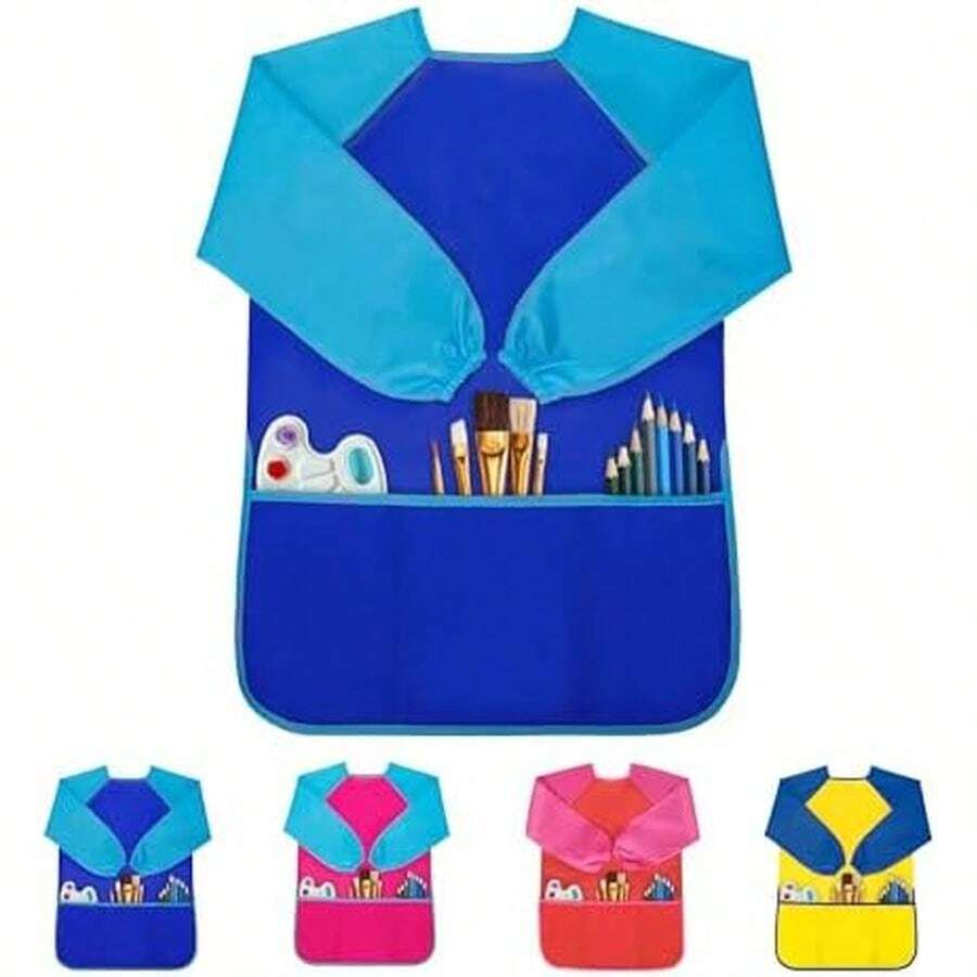 Kids Art Smock, Toddler Painting Smock,Waterproof Long Sleeve Kids Art Apron - Blue - View 1