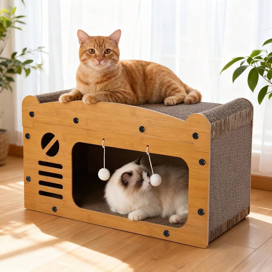 Senmeo 1Pc Sturdy Cardboard Cat Scratcher(Plush Ball/25Lbs Capacity) For Multi-Cat Homes|Ideal Gift - cửa đơn - Xem 1