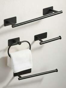 1pc Stainless Steel Bathroom Towel Bar, Wall Mounted Towel Ring & Toilet Paper Holder, Storage Organizer - Multicolor - View 1