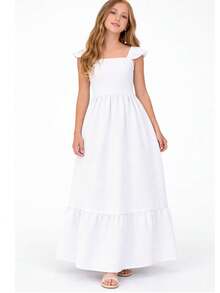 Vestido Infantil Moda Luxo Festa Passeio Aniversario Princesas Juvenil Igreja Casamento - Branco - Visão 3
