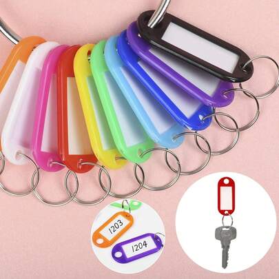 50pcs Plastic Key Chains With Container, Keyring And Label Window, 10 Colors, Ideal For Labeling Keys And Luggage ,Storage Organizer Travel Essential