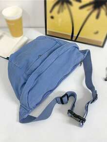 Canvas Chest Bag Retro Casual Shoulder Bag Unisex Large Capacity Messenger Bag Casual Versatile Crossbody Bag, Suitable For Daily Matching, Lazy Style Classic Durable Bag - Blue - View 5