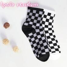 1/2/4/6 Pairs Women Checkerboard Patterned Crew Socks, Personalized Casual Socks Suitable For All Seasons, Couples, Outdoor, Parties, Gifts, Goth, Back To School, Tights, Soft, Breathable, Fall Socks - Black and White - View 9