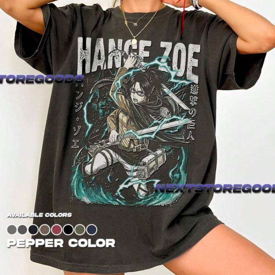 Hange Zoe Anime Shirt_ Vintage Manga Style, Co Mfort Co Lors ID - 黑色 - 查看 1