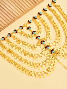 Eid Festival Accessories, Shiny Gold Forehead Chain Headpiece, Arabic Women Wedding Dress Jewelry - Gold - View 7