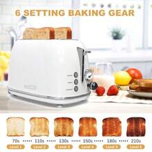 tostador KitchMix de 2 rebanadas tostador retro de acero inoxidable con 6 ajustes ranuras  anchas de 1.5 pulgadas función de bagel/descongelación/cancelación bandeja íble para migas - Blanco - Ver 2