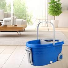 Spin Mop And Bucket,Mop And Bucket With Wringer Set For Home,360 Spinning Mopping Floor Cleaning Tool With 3 Microfiber Replacement Head Refills,61" Extended Handle, 2X Wheel - Blue/Black - Blue - 查看 7