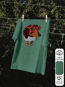 2026 Dachshund Print 100% Cotton Short Sleeve T-Shirt, Summer Tee, Graphic Tee, Casual Summer, Cotton Tee, Summer Top, Oriental Aesthetic Streetwear Inspired Tee - 100% Premium Cotton Easter Tee, 2026 Back To School, School Style Inspiration, Back To School Essential, First Day Of School, 2026 Back To School Fashion, Retro Women Top, Collegiate Style - Green - View 3