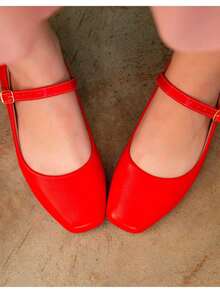 Women's Doll Shoes Square Toe Women's Shoes - 紅色 - 查看 2