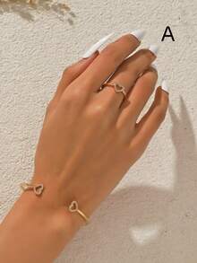 2pcs/Set Simple Geometric Cold Color Style Bracelet & Ring For Women, Daily, Date, Party - Yellow Gold - View 14