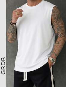 GRDR Men's Summer Casual Loose All-Match Solid Color Versatile Round Neck Tank Top - White - View 4