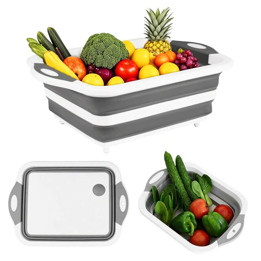 1 chậu rửa gấp gọn, giá phơi bát đa năng, thớt di động, rổ rửa có lỗ thoát nước có thể thu gọn, khay đựng rau củ quả dùng cho cắm trại, dã ngoại, nhà bếp - Nhiều màu - Xem 1