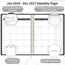 2026-2027 年月度计划日历，B5 尺寸，包含月度/周度日历、年度概览、月度目标和习惯追踪器，是学校办公用品、女性成人礼物、教师礼物、母亲节礼物的理想之选。 - 每月計劃本 - 查看 3