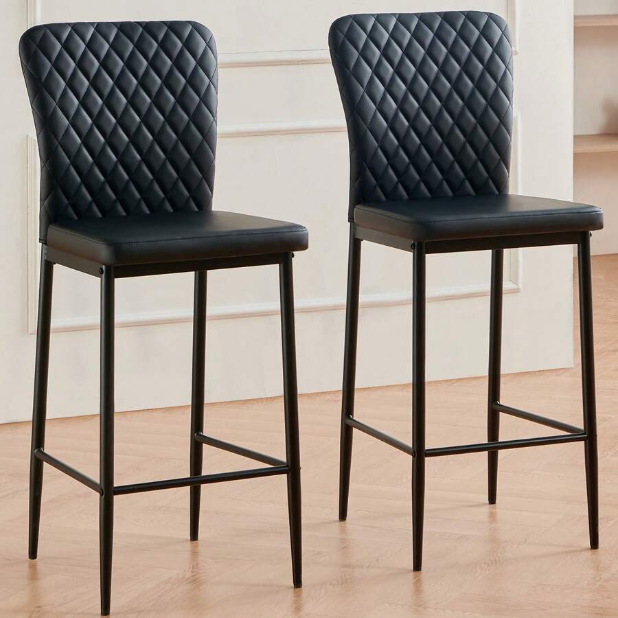 AINPECCA Barstools Set Of 2/4 Suede/Velvet Kitchen Breakfast Bar Stools, Counter Chairs,Kitchen Island Stools With Backs And Footrests - Modern High Bar Stools With Back Rest For Home Bar