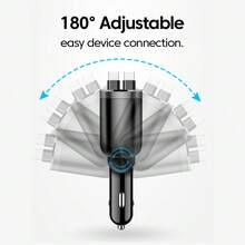6合1 150W车载点烟器充电器，支持快速充电，配备70厘米可伸缩Type-C转Type-C数据线 - 均碼 - 查看 6