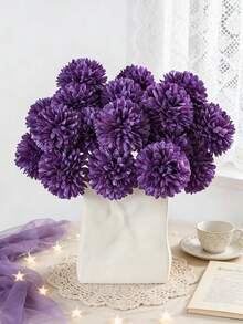 3个11.81英寸人造丝菊花球，婚礼装饰花，家居花瓶装饰，餐厅/客厅/卧室装饰，新娘捧花，腕花，胸花，生日派对，情人节礼物 - 深紫色 - 查看 1
