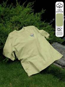 Camiseta de manga corta de 100% algodón con estampado de ilustración para mujer, de verano - Verde claro - Ver 6