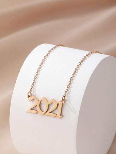 1件装不锈钢镀金时尚简约2021数字吊坠项链，复古别致，男女皆宜，适合日常佩戴、聚会、情人节、开斋节、节日（OPP袋包装）