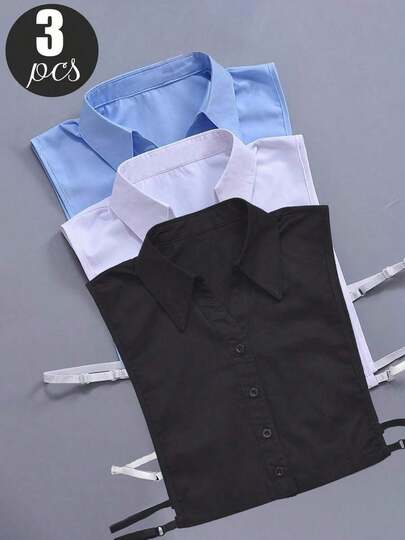 3 Pieces2 Pieces/1-Piece Solid-Color Minimalist Shirt With Detachable Mock Collar, Professional Multifunctional Pointed Mock Collar Suitable For Autumn And Winter Apparel Accessories. Available In Plus Sizes For Both Men And Women, Pairs Well With Low-Neck Sweaters, Graduation Gowns, And Formal Suit Jackets