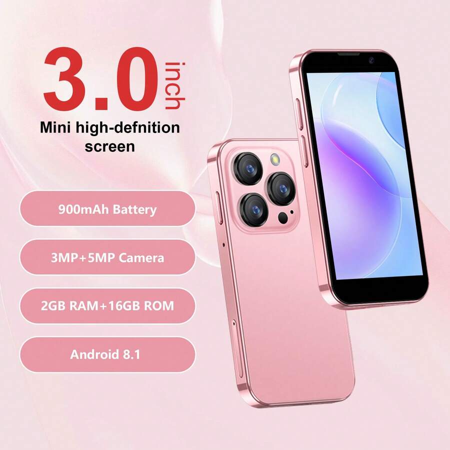 SOYES 1PCS - 3G Pink Mini Smartphone. Download apps via Wifi. 3.0-inch HD touch screen. Compact smartphone for students. 900mAh battery. 2GB RAM + 16GB ROM. Android system. The best creative gift for festivals and birthdays. Mini phone in black/blue. - Negro - Ver 1