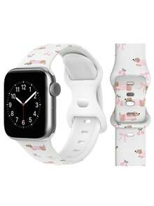 Bracelet de montre en silicone mignon de teckel rose, sangle souple avec imprimé de chiot de dessin animé et nœud cerise. Compatible avec Apple Watch Series Ultra SE 11/10/9/8/7/6/5/4/3/2/1, 38mm 40mm 41mm 42mm 44mm 45mm 46mm 49mm. Bracelet de montre en silicone décontracté et de plusieurs couleurs - Blanc - Voir 6